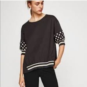 Zara Black Polka Dot Oversized Short Sleeve Top size Small